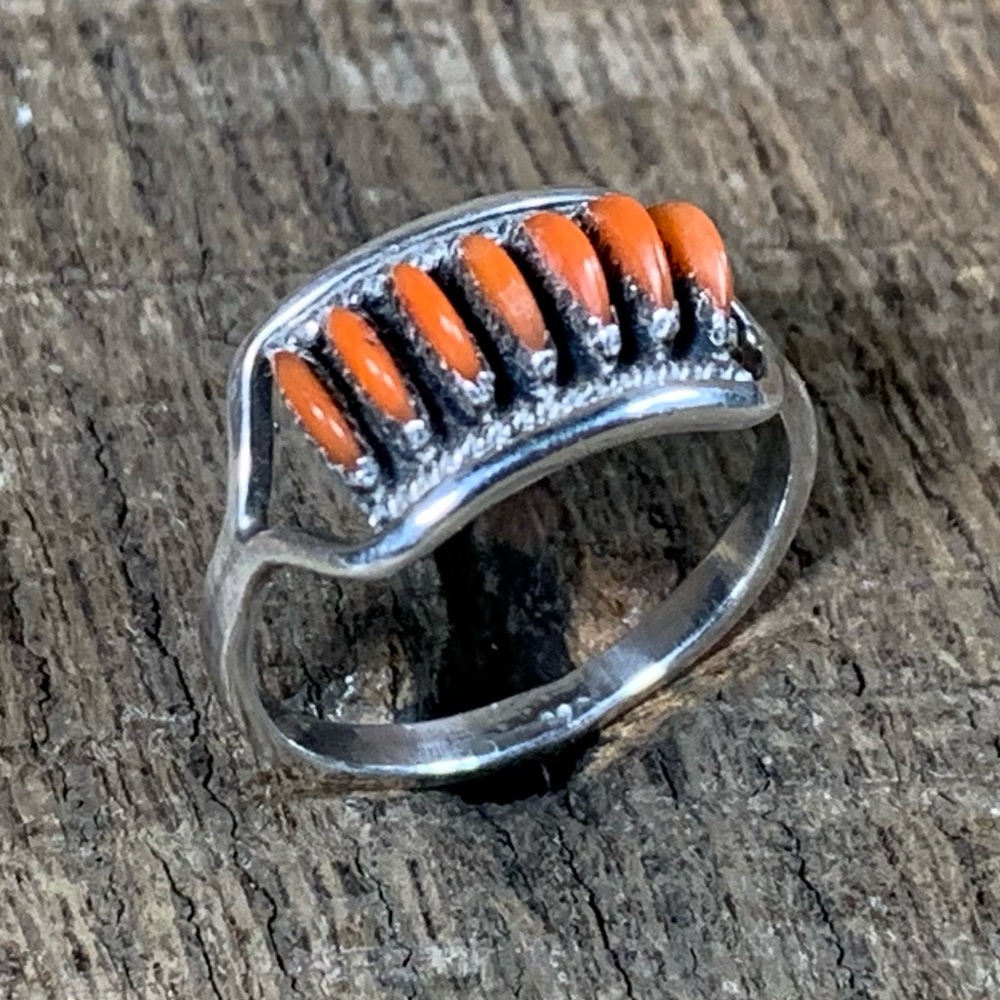 Vintage Zuni Edith Tsabetsaye Coral Sterling Ring
